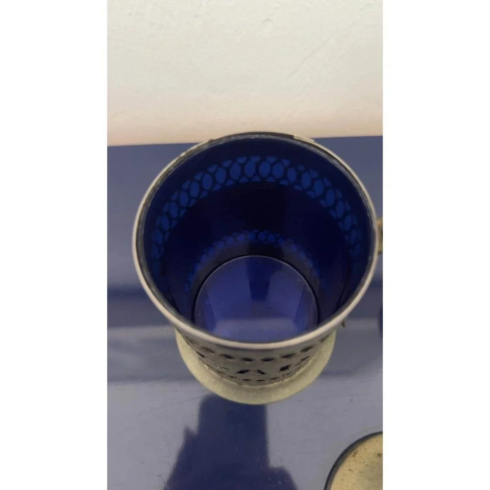 Vintage Savile‎ Row Cobalt Blue Glass Coffee Sugar Canister Set with Spoons